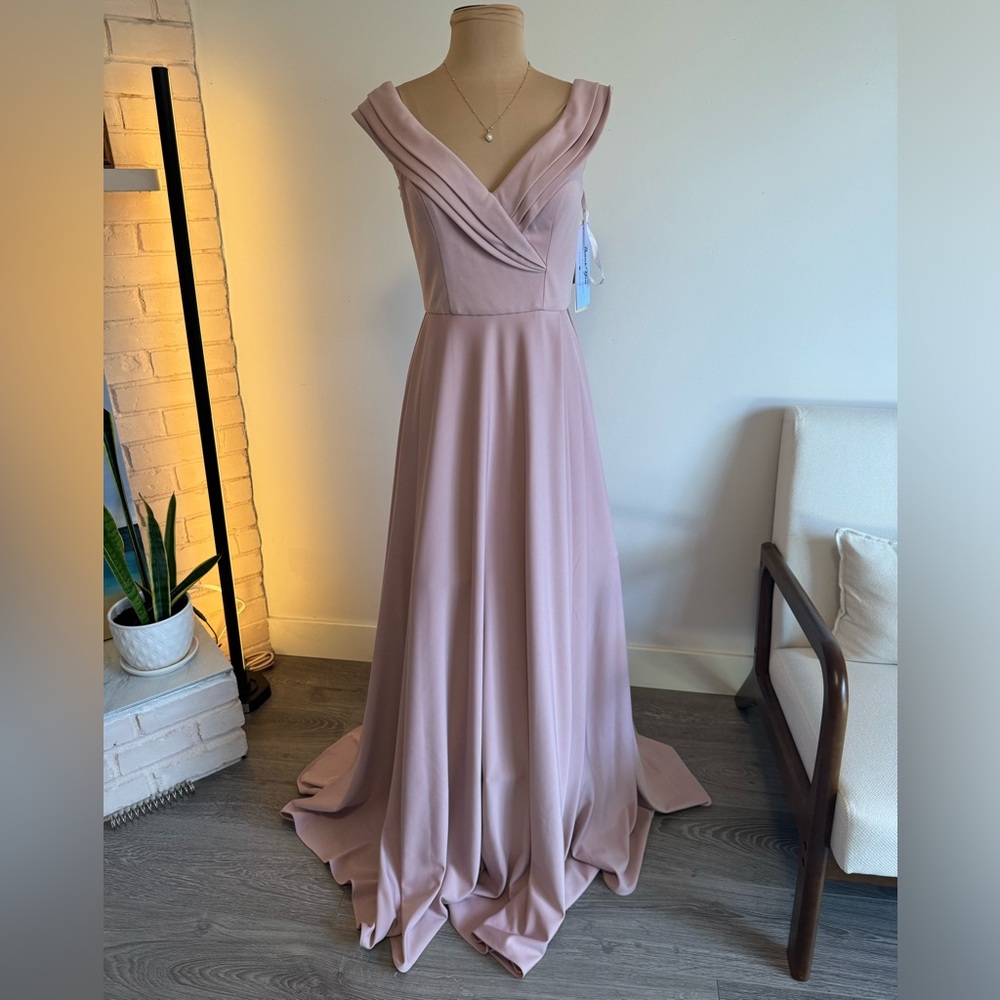 Zoey Grey formal dress in mauve colour with long slit